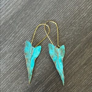 Gorgeous Leaf-Shaped Brass Hand-painted Earrings